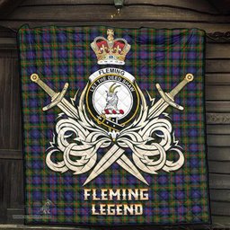 ScotsTee Shop Scottish Fleming Clan Crest Tartan Quilt The Golden Sword of Courageous Legacy Quilt