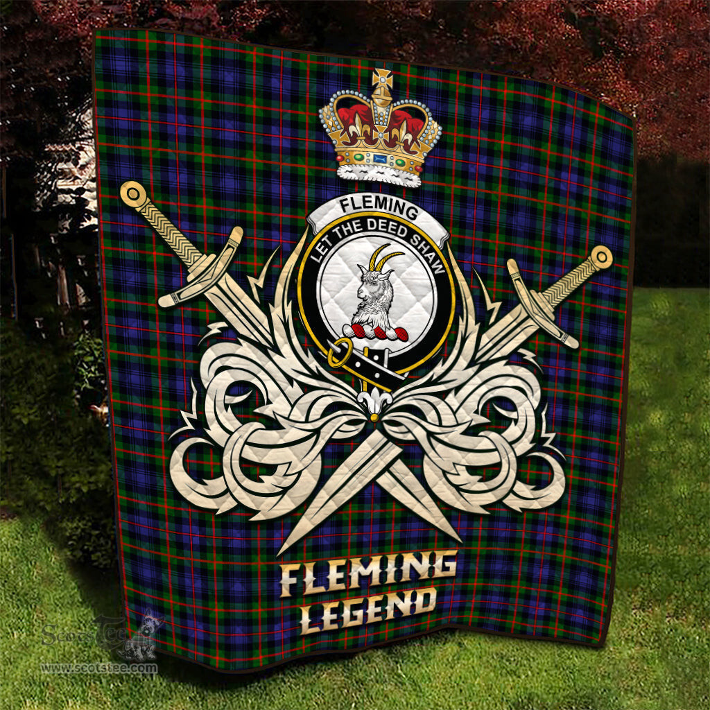 ScotsTee Shop Scottish Fleming Clan Crest Tartan Quilt The Golden Sword of Courageous Legacy Quilt