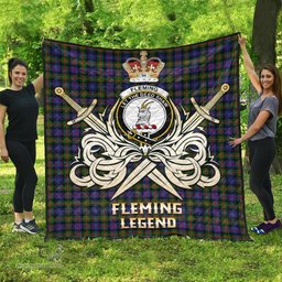 ScotsTee Shop Scottish Fleming Clan Crest Tartan Quilt The Golden Sword of Courageous Legacy Quilt