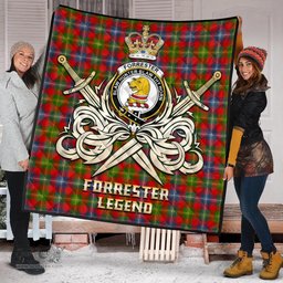ScotsTee Shop Scottish Forrester Modern Clan Crest Tartan Quilt The Golden Sword of Courageous Legacy Quilt