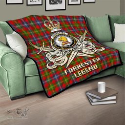 ScotsTee Shop Scottish Forrester Modern Clan Crest Tartan Quilt The Golden Sword of Courageous Legacy Quilt