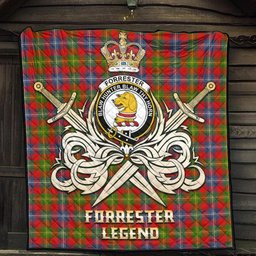 ScotsTee Shop Scottish Forrester Modern Clan Crest Tartan Quilt The Golden Sword of Courageous Legacy Quilt