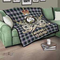 ScotsTee Shop Scottish Campbell of Cawdor Dress Clan Crest Tartan Quilt The Golden Sword of Courageous Legacy Quilt