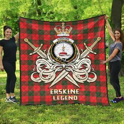 ScotsTee Shop Scottish Erskine Modern Clan Crest Tartan Quilt The Golden Sword of Courageous Legacy Quilt