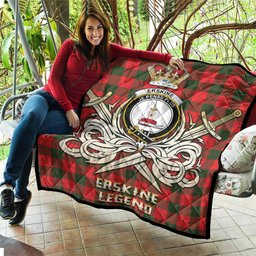 ScotsTee Shop Scottish Erskine Modern Clan Crest Tartan Quilt The Golden Sword of Courageous Legacy Quilt