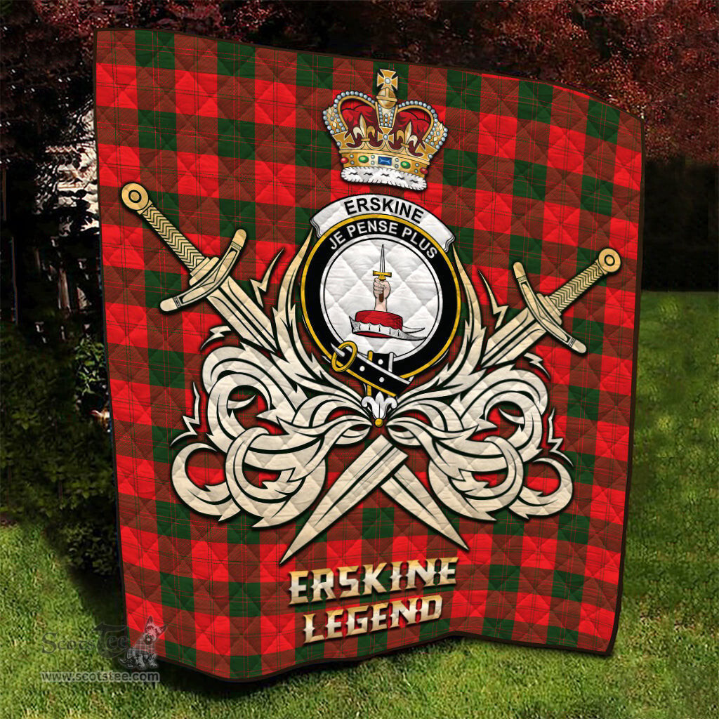ScotsTee Shop Scottish Erskine Modern Clan Crest Tartan Quilt The Golden Sword of Courageous Legacy Quilt