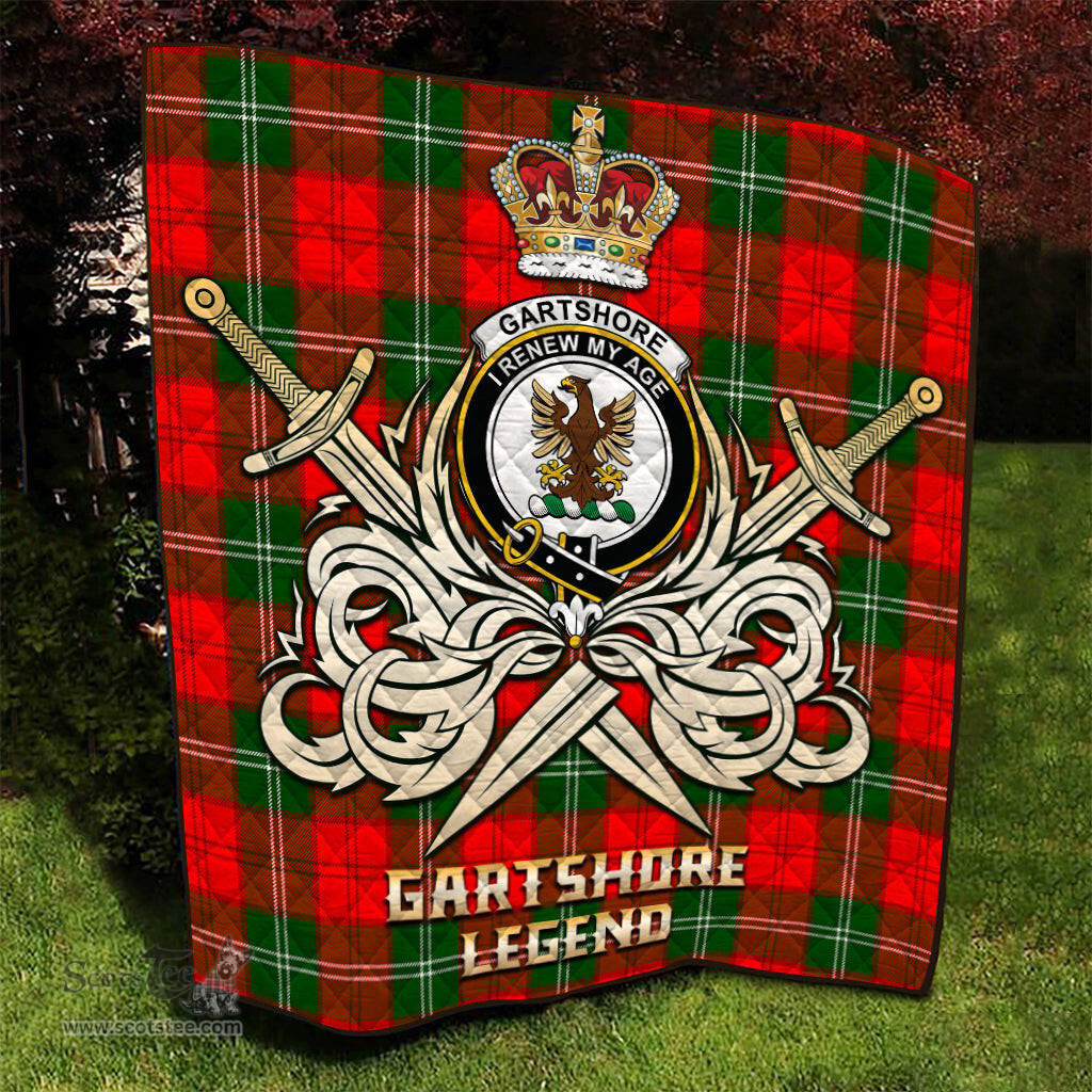 ScotsTee Shop Scottish Gartshore Clan Crest Tartan Quilt The Golden Sword of Courageous Legacy Quilt