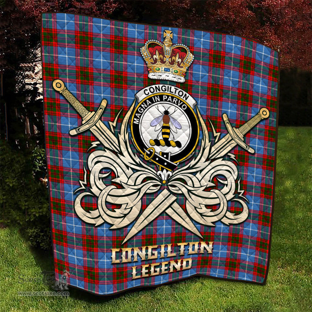 ScotsTee Shop Scottish Congilton Clan Crest Tartan Quilt The Golden Sword of Courageous Legacy Quilt