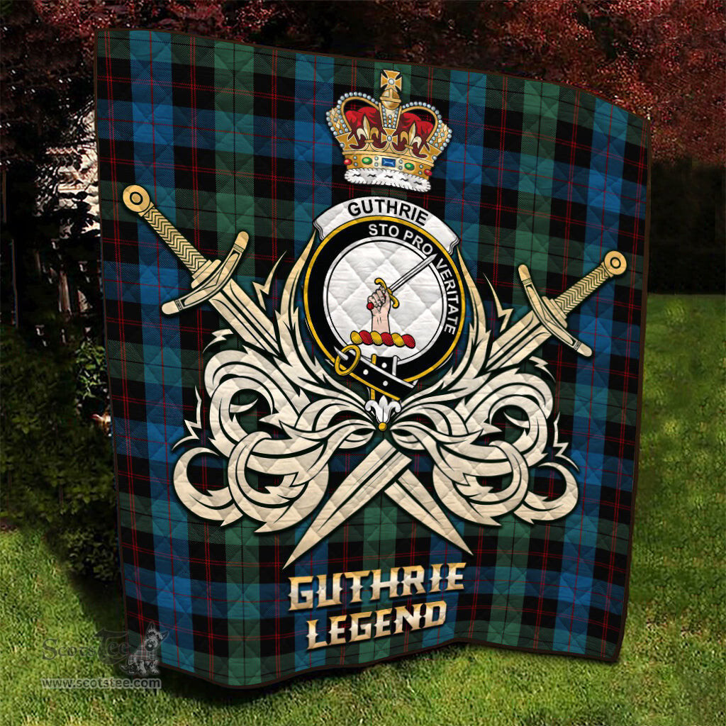 ScotsTee Shop Scottish Guthrie Clan Crest Tartan Quilt The Golden Sword of Courageous Legacy Quilt