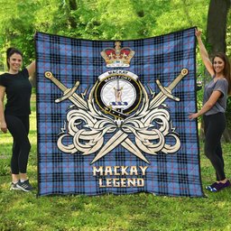 ScotsTee Shop Scottish MacKay Blue Clan Crest Tartan Quilt The Golden Sword of Courageous Legacy Quilt