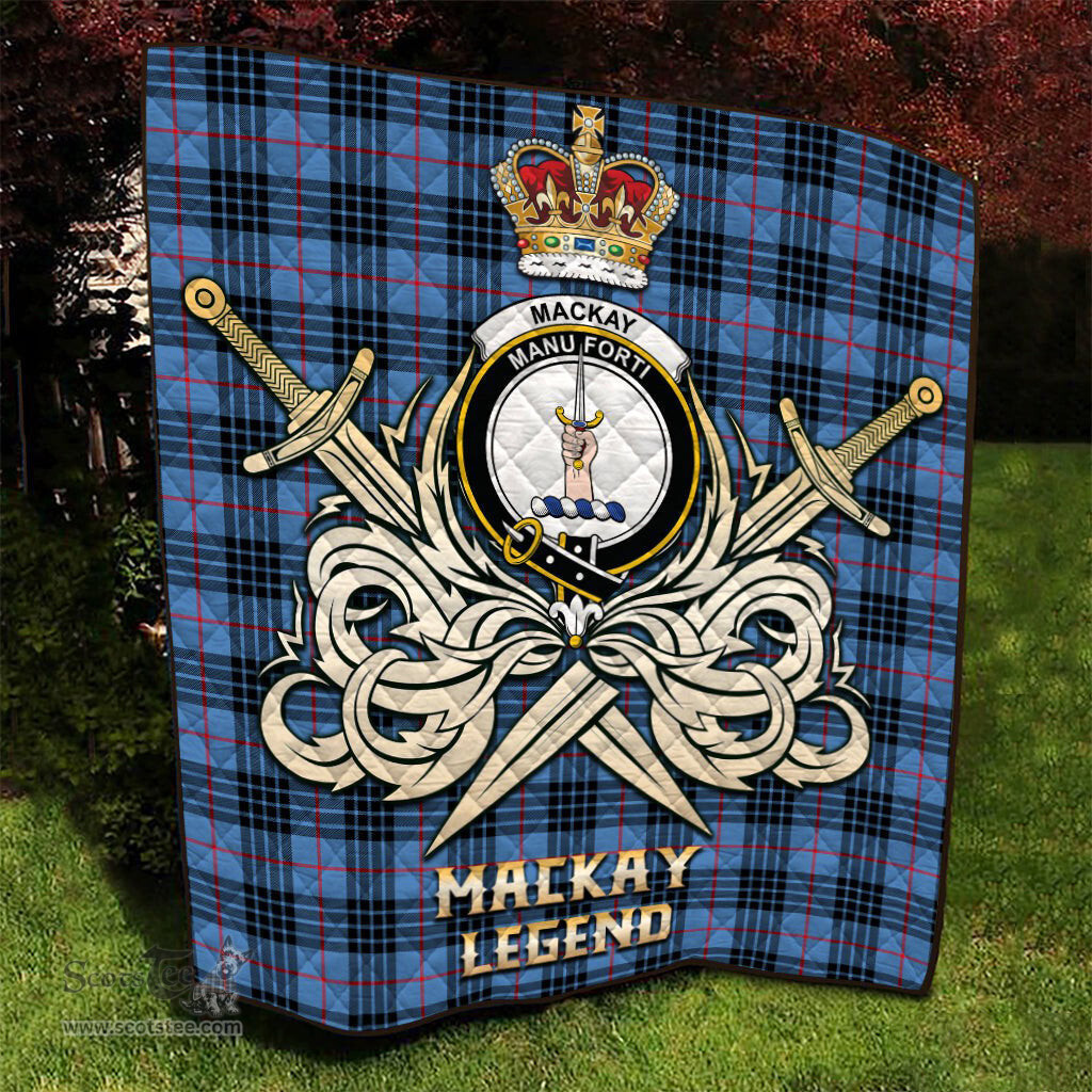 ScotsTee Shop Scottish MacKay Blue Clan Crest Tartan Quilt The Golden Sword of Courageous Legacy Quilt