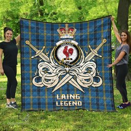 ScotsTee Shop Scottish Laing Clan Crest Tartan Quilt The Golden Sword of Courageous Legacy Quilt