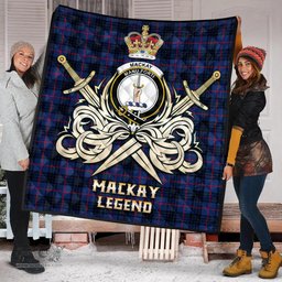 ScotsTee Shop Scottish MacKay Blue Modern Clan Crest Tartan Quilt The Golden Sword of Courageous Legacy Quilt