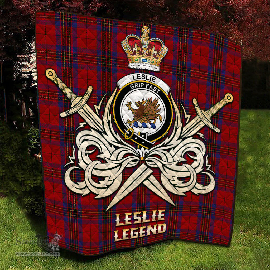 ScotsTee Shop Scottish Leslie Red Clan Crest Tartan Quilt The Golden Sword of Courageous Legacy Quilt