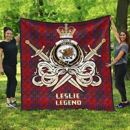 ScotsTee Shop Scottish Leslie Red Clan Crest Tartan Quilt The Golden Sword of Courageous Legacy Quilt