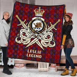 ScotsTee Shop Scottish Leslie Red Clan Crest Tartan Quilt The Golden Sword of Courageous Legacy Quilt