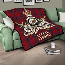 ScotsTee Shop Scottish Leslie Red Clan Crest Tartan Quilt The Golden Sword of Courageous Legacy Quilt