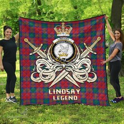 ScotsTee Shop Scottish Lindsay Modern Clan Crest Tartan Quilt The Golden Sword of Courageous Legacy Quilt