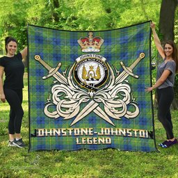 ScotsTee Shop Scottish Johnstone-Johnston Ancient Clan Crest Tartan Quilt The Golden Sword of Courageous Legacy Quilt
