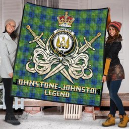 ScotsTee Shop Scottish Johnstone-Johnston Ancient Clan Crest Tartan Quilt The Golden Sword of Courageous Legacy Quilt
