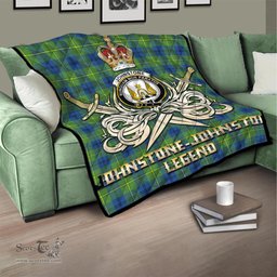 ScotsTee Shop Scottish Johnstone-Johnston Ancient Clan Crest Tartan Quilt The Golden Sword of Courageous Legacy Quilt