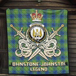 ScotsTee Shop Scottish Johnstone-Johnston Ancient Clan Crest Tartan Quilt The Golden Sword of Courageous Legacy Quilt