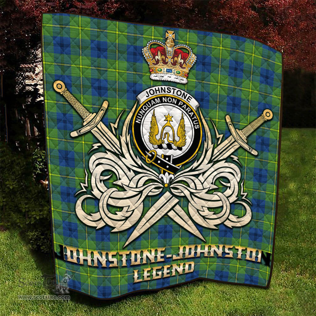 ScotsTee Shop Scottish Johnstone-Johnston Ancient Clan Crest Tartan Quilt The Golden Sword of Courageous Legacy Quilt