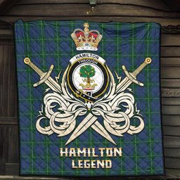 ScotsTee Shop Scottish Hamilton Hunting Clan Crest Tartan Quilt The Golden Sword of Courageous Legacy Quilt