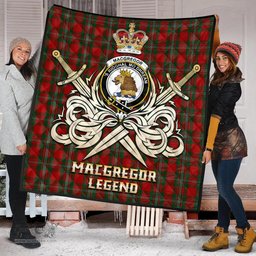 ScotsTee Shop Scottish MacGregor Clan Crest Tartan Quilt The Golden Sword of Courageous Legacy Quilt