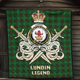 ScotsTee Shop Scottish Lundin Clan Crest Tartan Quilt The Golden Sword of Courageous Legacy Quilt
