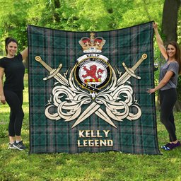 ScotsTee Shop Scottish Kelly of Sleat Hunting Clan Crest Tartan Quilt The Golden Sword of Courageous Legacy Quilt