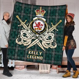 ScotsTee Shop Scottish Kelly of Sleat Hunting Clan Crest Tartan Quilt The Golden Sword of Courageous Legacy Quilt
