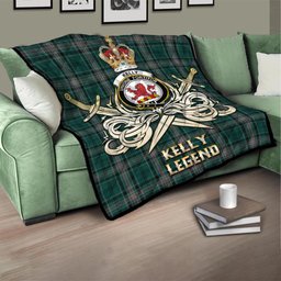ScotsTee Shop Scottish Kelly of Sleat Hunting Clan Crest Tartan Quilt The Golden Sword of Courageous Legacy Quilt