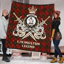 ScotsTee Shop Scottish Livingston Clan Crest Tartan Quilt The Golden Sword of Courageous Legacy Quilt
