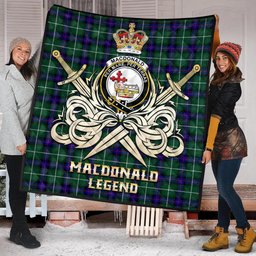 ScotsTee Shop Scottish MacDonald of the Isles Hunting Modern Clan Crest Tartan Quilt The Golden Sword of Courageous Legacy Quilt