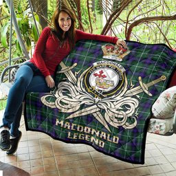 ScotsTee Shop Scottish MacDonald of the Isles Hunting Modern Clan Crest Tartan Quilt The Golden Sword of Courageous Legacy Quilt