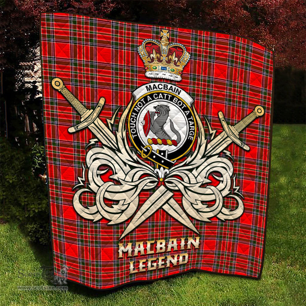 ScotsTee Shop Scottish MacBain Clan Crest Tartan Quilt The Golden Sword of Courageous Legacy Quilt