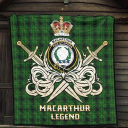 ScotsTee Shop Scottish MacArthur Highland Clan Crest Tartan Quilt The Golden Sword of Courageous Legacy Quilt