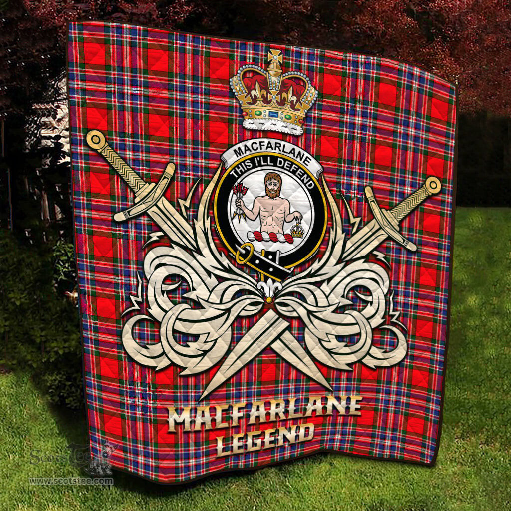 ScotsTee Shop Scottish MacFarlane Modern Clan Crest Tartan Quilt The Golden Sword of Courageous Legacy Quilt