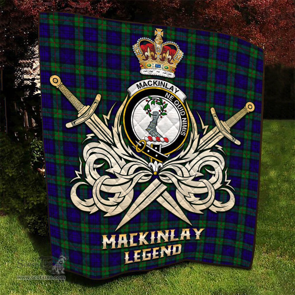 ScotsTee Shop Scottish MacKinlay Modern Clan Crest Tartan Quilt The Golden Sword of Courageous Legacy Quilt
