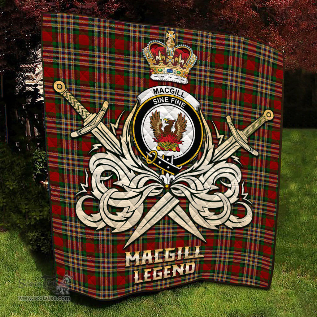 ScotsTee Shop Scottish MacGill Clan Crest Tartan Quilt The Golden Sword of Courageous Legacy Quilt