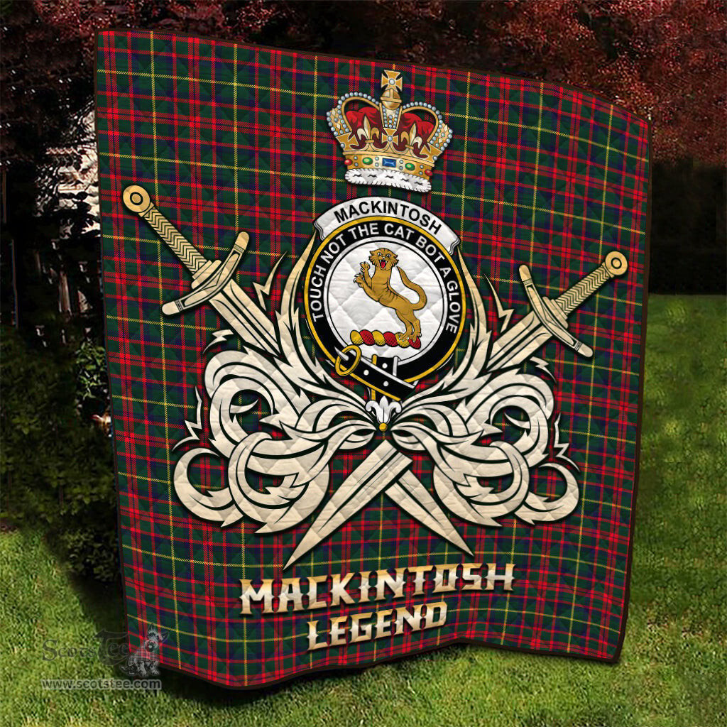 ScotsTee Shop Scottish MacKintosh Hunting Modern Clan Crest Tartan Quilt The Golden Sword of Courageous Legacy Quilt