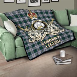 ScotsTee Shop Scottish Lindsay Dress Clan Crest Tartan Quilt The Golden Sword of Courageous Legacy Quilt