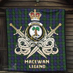 ScotsTee Shop Scottish MacEwan Clan Crest Tartan Quilt The Golden Sword of Courageous Legacy Quilt
