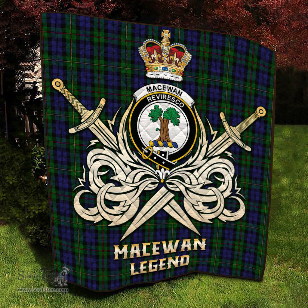 ScotsTee Shop Scottish MacEwan Clan Crest Tartan Quilt The Golden Sword of Courageous Legacy Quilt