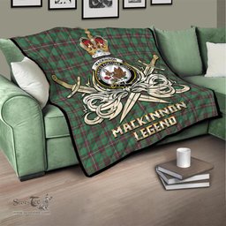 ScotsTee Shop Scottish MacKinnon Hunting Ancient Clan Crest Tartan Quilt The Golden Sword of Courageous Legacy Quilt