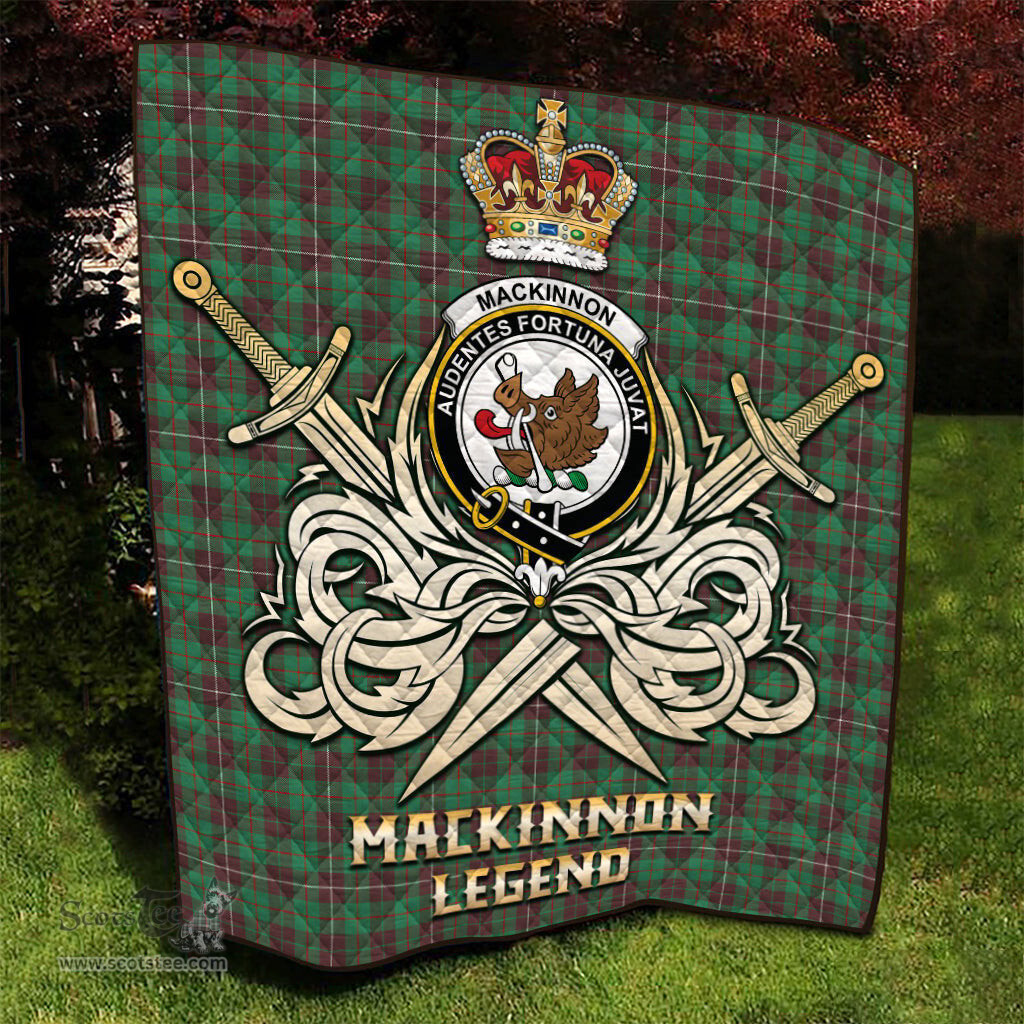 ScotsTee Shop Scottish MacKinnon Hunting Ancient Clan Crest Tartan Quilt The Golden Sword of Courageous Legacy Quilt