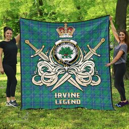 ScotsTee Shop Scottish Irvine Ancient Clan Crest Tartan Quilt The Golden Sword of Courageous Legacy Quilt