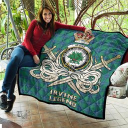 ScotsTee Shop Scottish Irvine Ancient Clan Crest Tartan Quilt The Golden Sword of Courageous Legacy Quilt