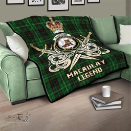 ScotsTee Shop Scottish MacAulay of Lewis Clan Crest Tartan Quilt The Golden Sword of Courageous Legacy Quilt